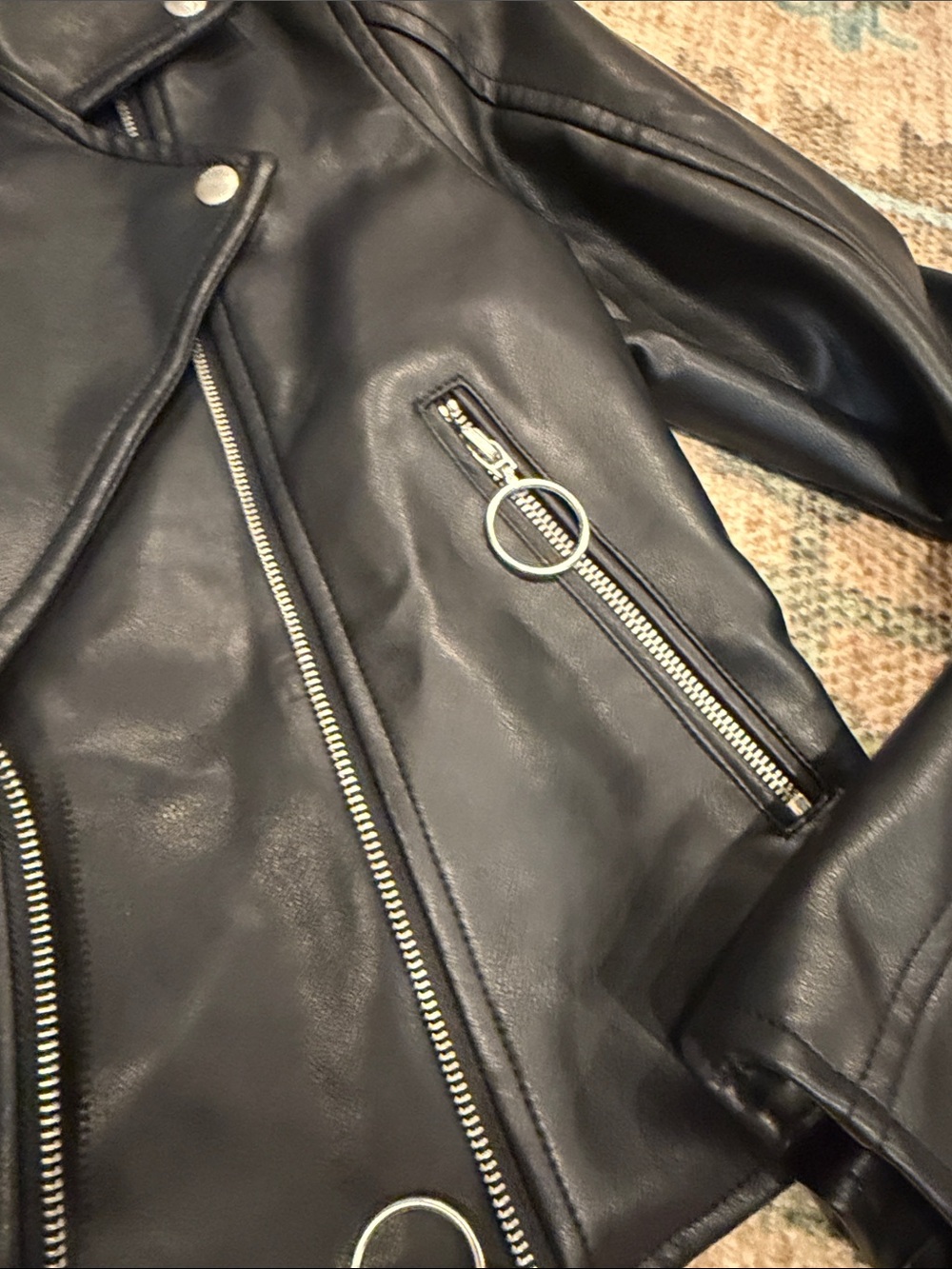 Blank NYC Black Faux Leather Moto Jacket with Ring-Zip Details - Picture 7 of 7
